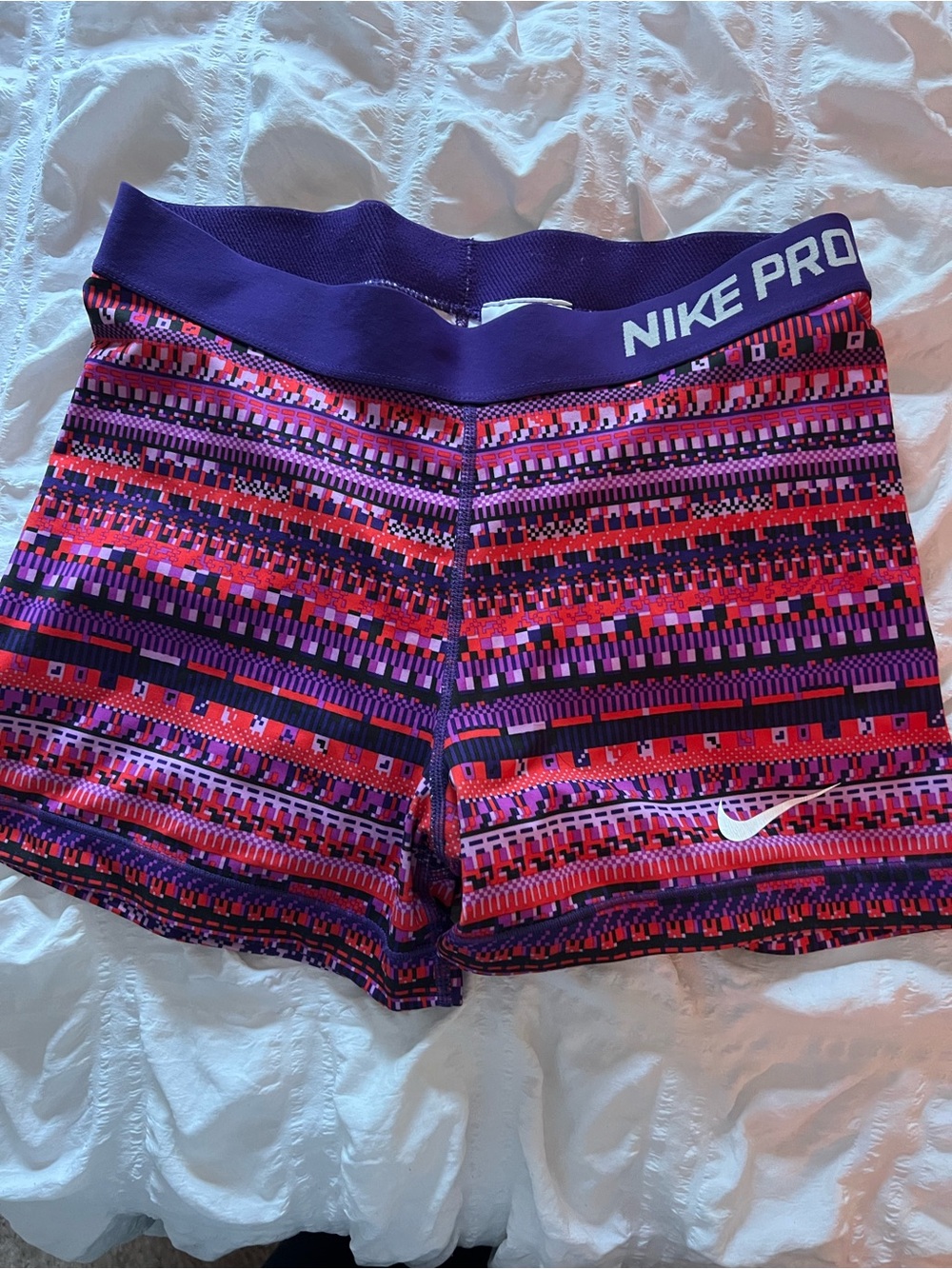 Nike Women's Purple, Pink & Red Patterned Pro Shorts